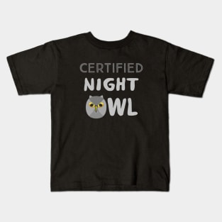 Certified Night Owl Statement with Gray and Yellow Bird (Black Background) Kids T-Shirt